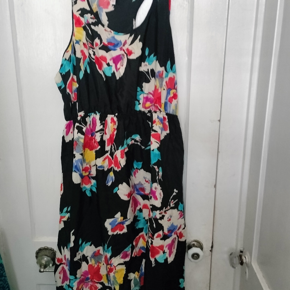 Xhilaration Black Floral Midi Sleeveless Dress Plus Size XXL